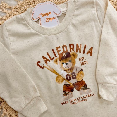 Conj. Blusa Manga Longa de Linho Born to Play Baseball e Calça de Moletom - Areia